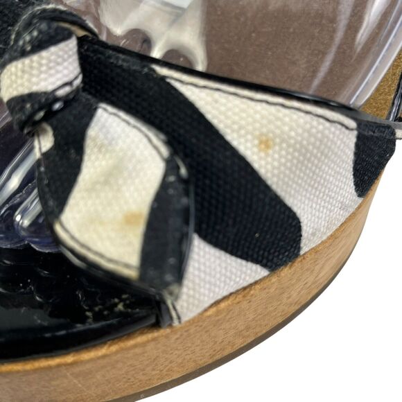 Michael Kors Wedge Woody Sandals Size 6.5 White Black Bow Ankle Strap - Picture 6 of 13